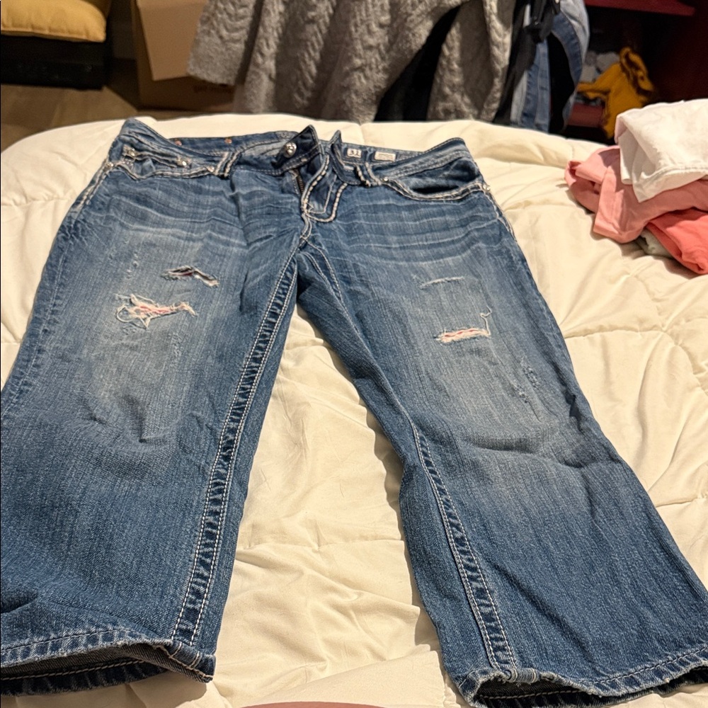 Miss Me Women's Blue Distressed Boyfriend Jeans